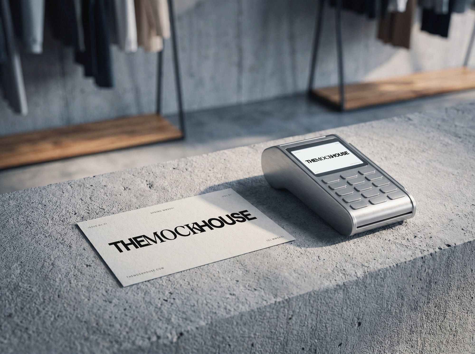 Payment Terminal with Business Card print mockup