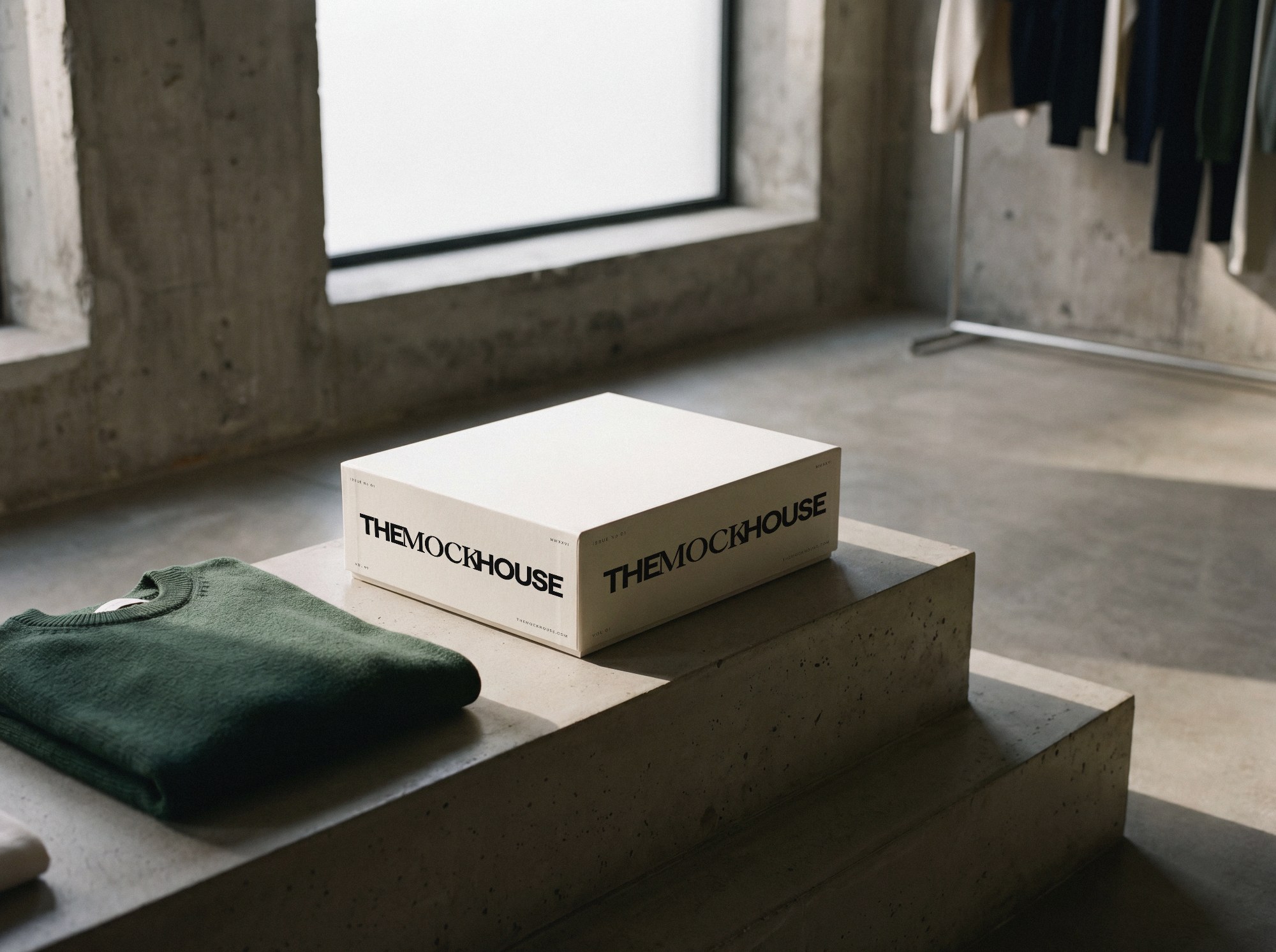 White Box on Concrete Display packaging mockup